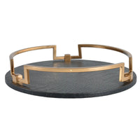 Serviertablett - mit Griff Lederoptik - Dekoratives Tablett rundes Tablett Eclipse Noir
