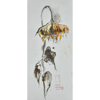 Großes Aquarellbild - Naturrealistisches Wandgemälde Élégie d’Helianthus
