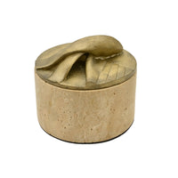 Aufbewahrungsbox - Schmuckdose aus Naturstein mit Messing-Deckel - Runde Design-Dose Aurea Travertina