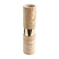 Dekovase - mit Goldakzenten - Große Natursteinvase Travertin Designvase Argos
