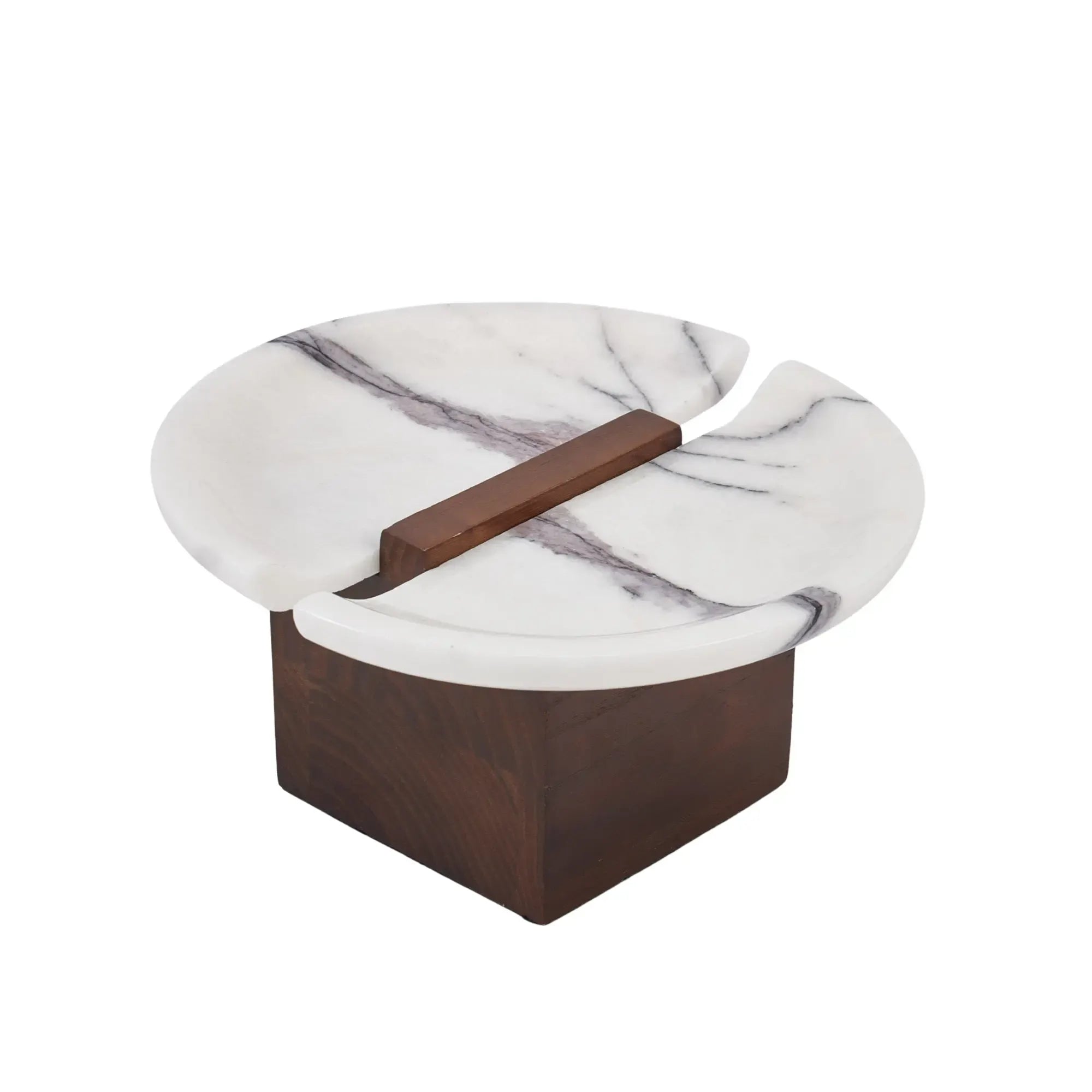 Marmorschale - auf Holzfuß - Design Dekoschale hochwertige Tischdeko Marbre Élégance Klein