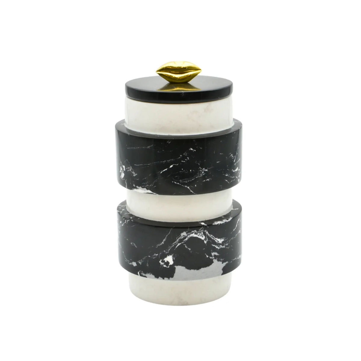 Schmuckkästchen - mit Deckel rund - Design Marmordose Dekorative Schmuckaufbewahrung Piernas Noir