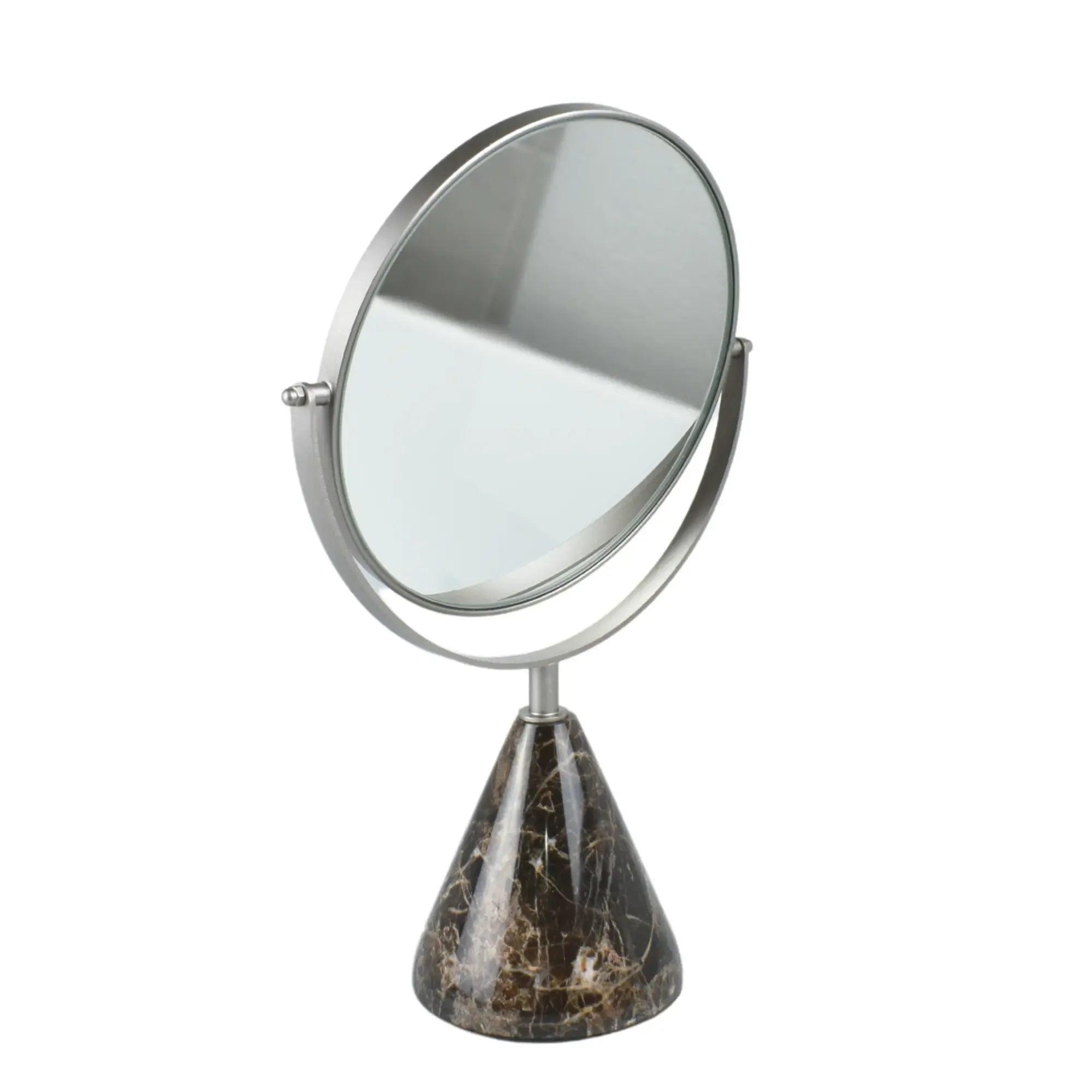 Kosmetikspiegel - drehbar auf Marmorfuß - Edles Schminkspiegel rundes Kosmetikspiegel Reflector Luxe Braun