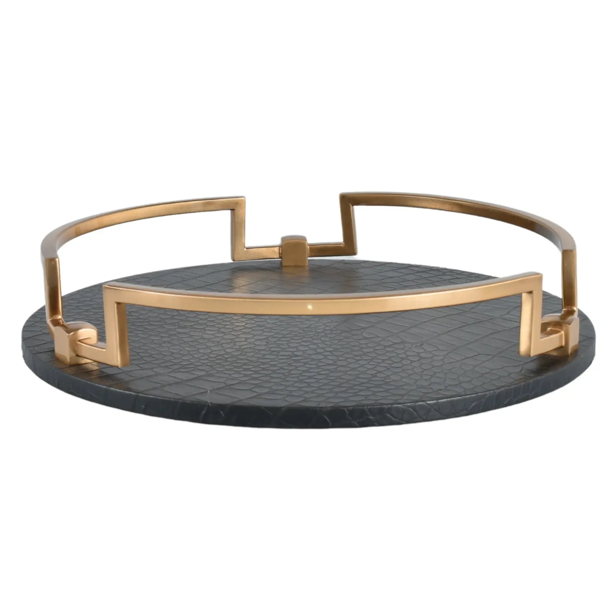 Serviertablett - mit Griff Lederoptik - Dekoratives Tablett rundes Tablett Eclipse Noir Default Title