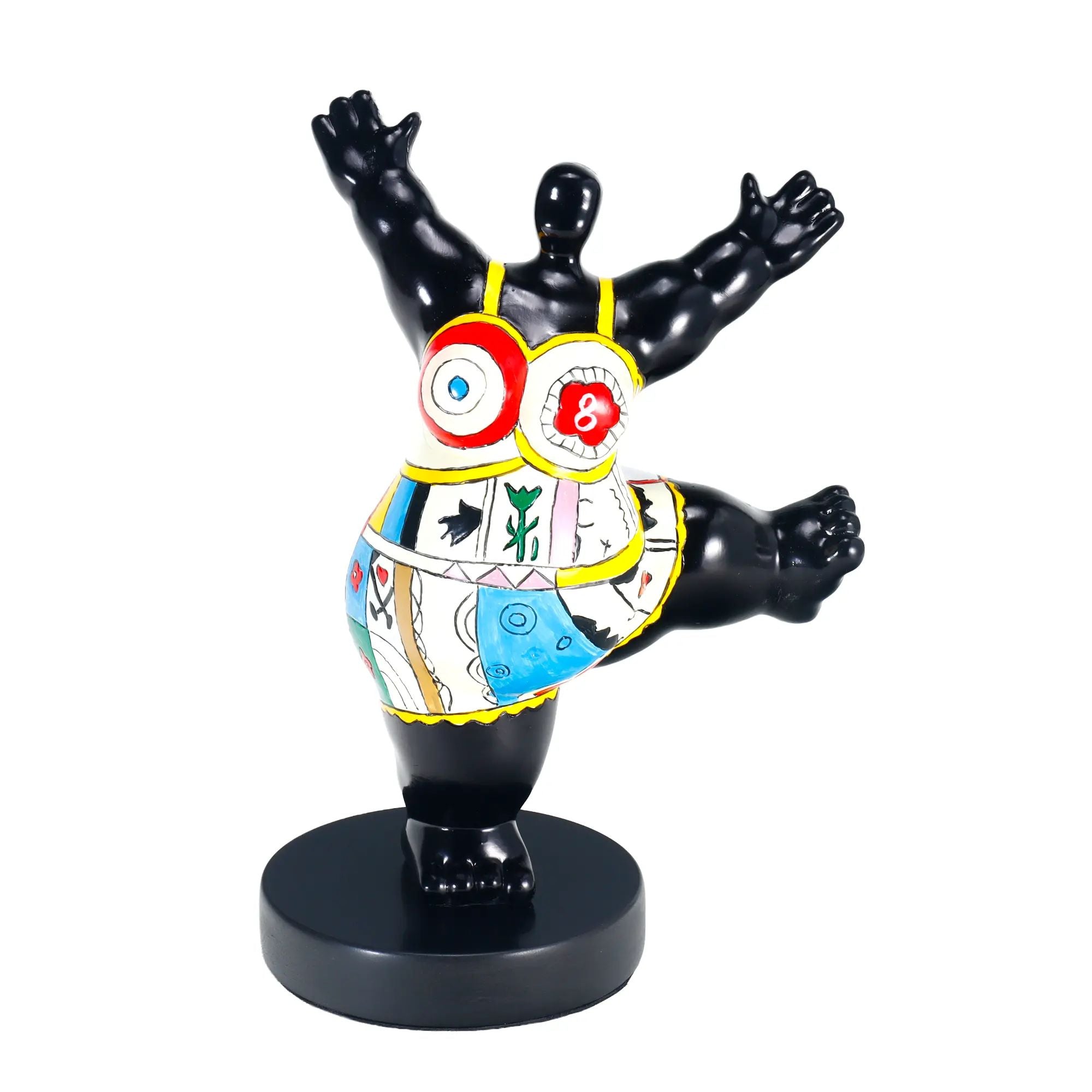 Statue - Skulptur – Abstrakte Pop‑Art Dekofigur aus Kunstharz, handbemalt auf Rundsockel – Danse Joyeuse Nan