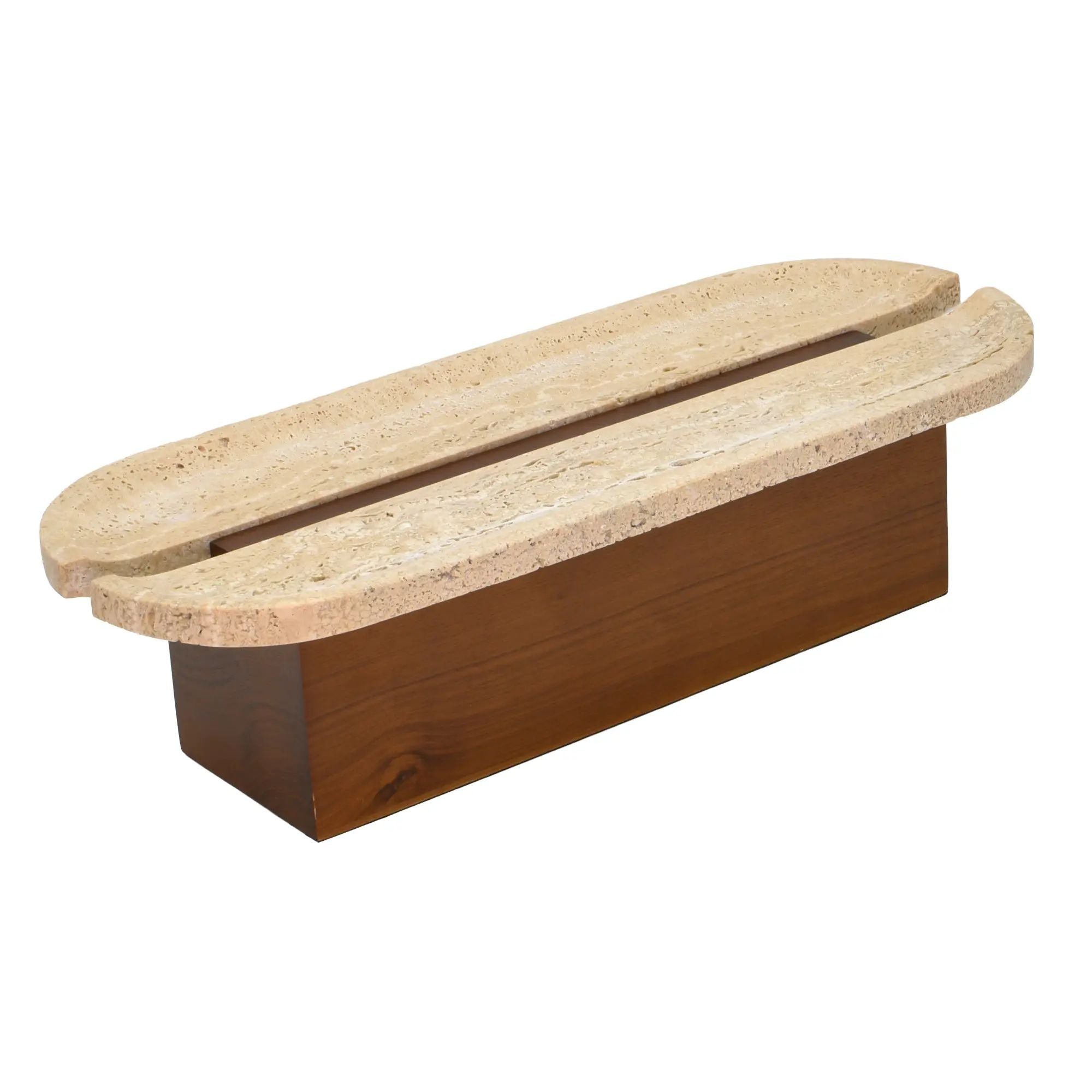 Standschale - rund auf Holzfuß - Obst- Dekoschale Travertinschale Numa Oval