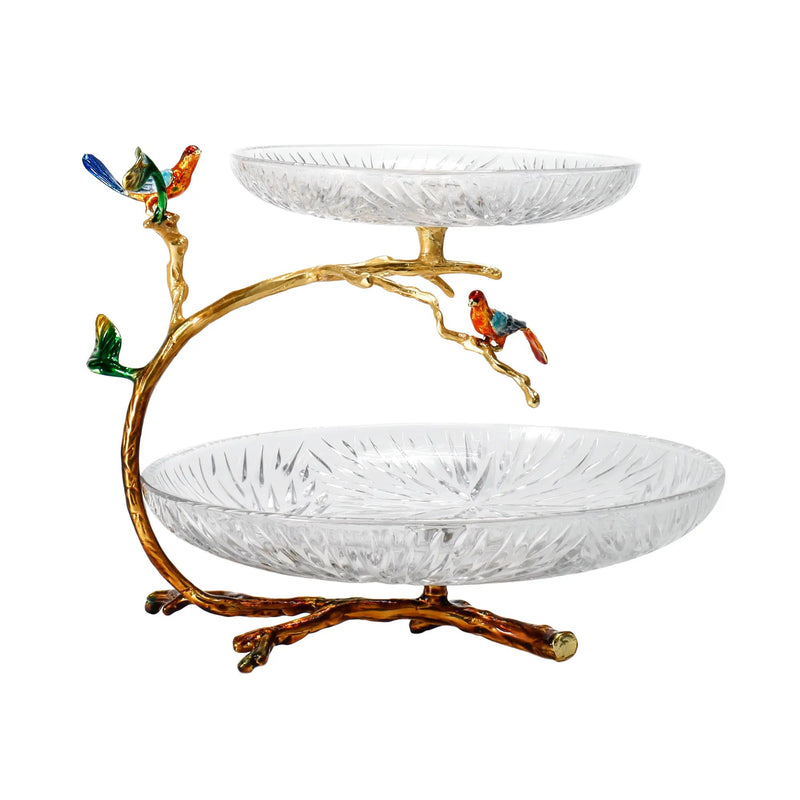 Dessertetagere - zweistufig Glas - Dessertteller klassische Etagere Vögel