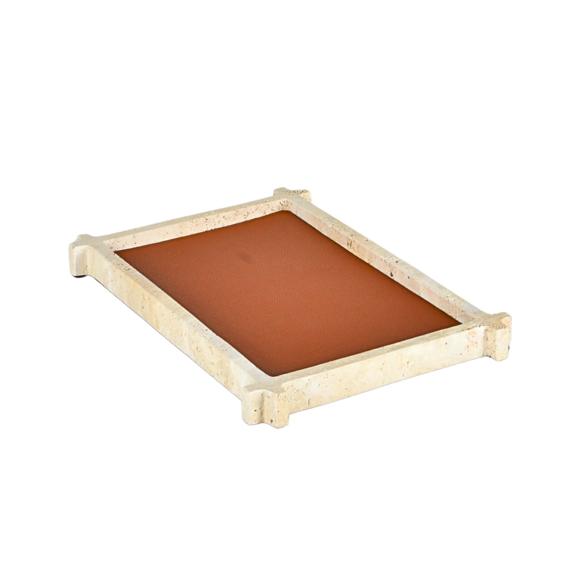 Marmortablett - Elegantes Servier- und Ablagetablett Travertino Cuir Quadrato Nan