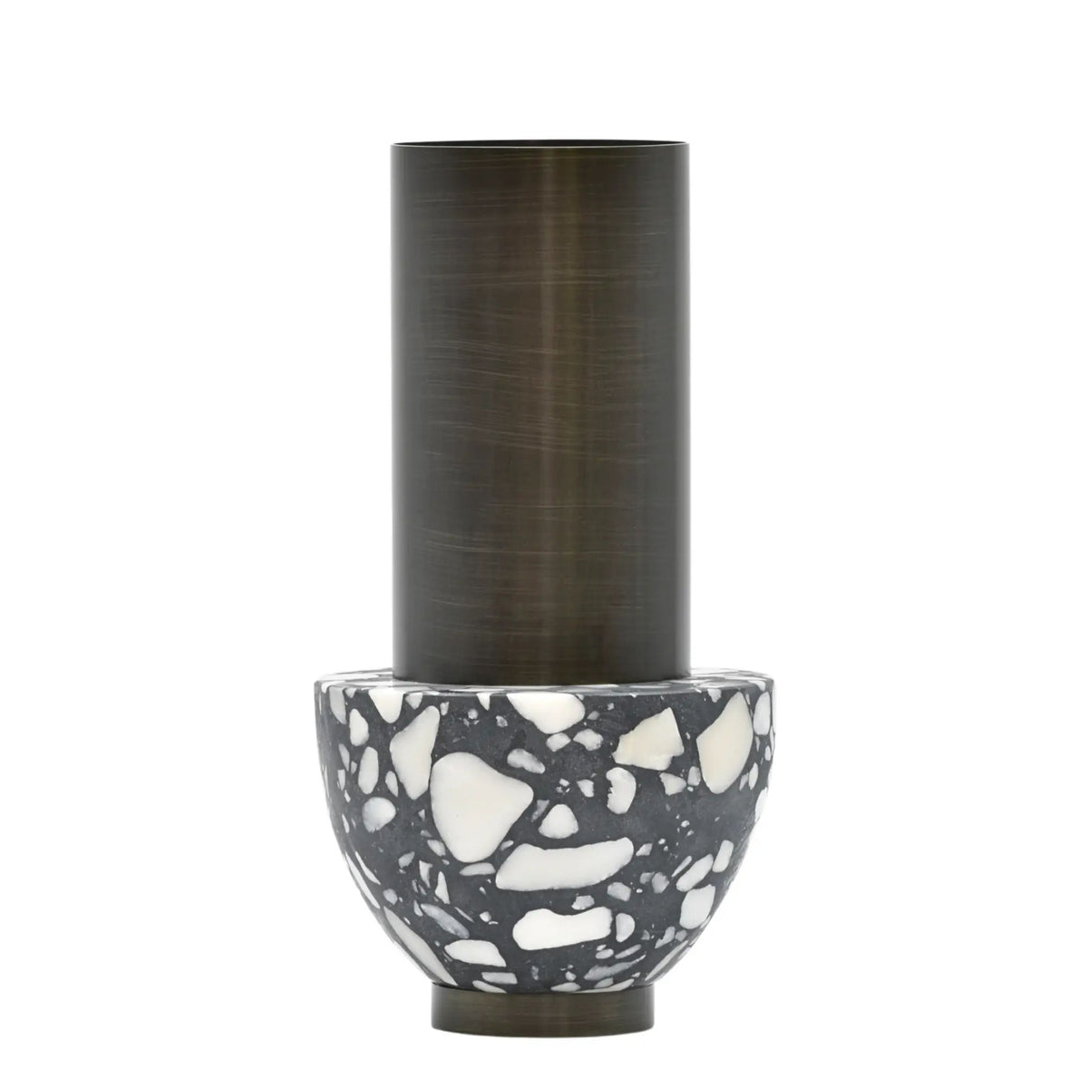Edelstahlvase - mit Marmor - Runde Designervase Gebürstet Noble