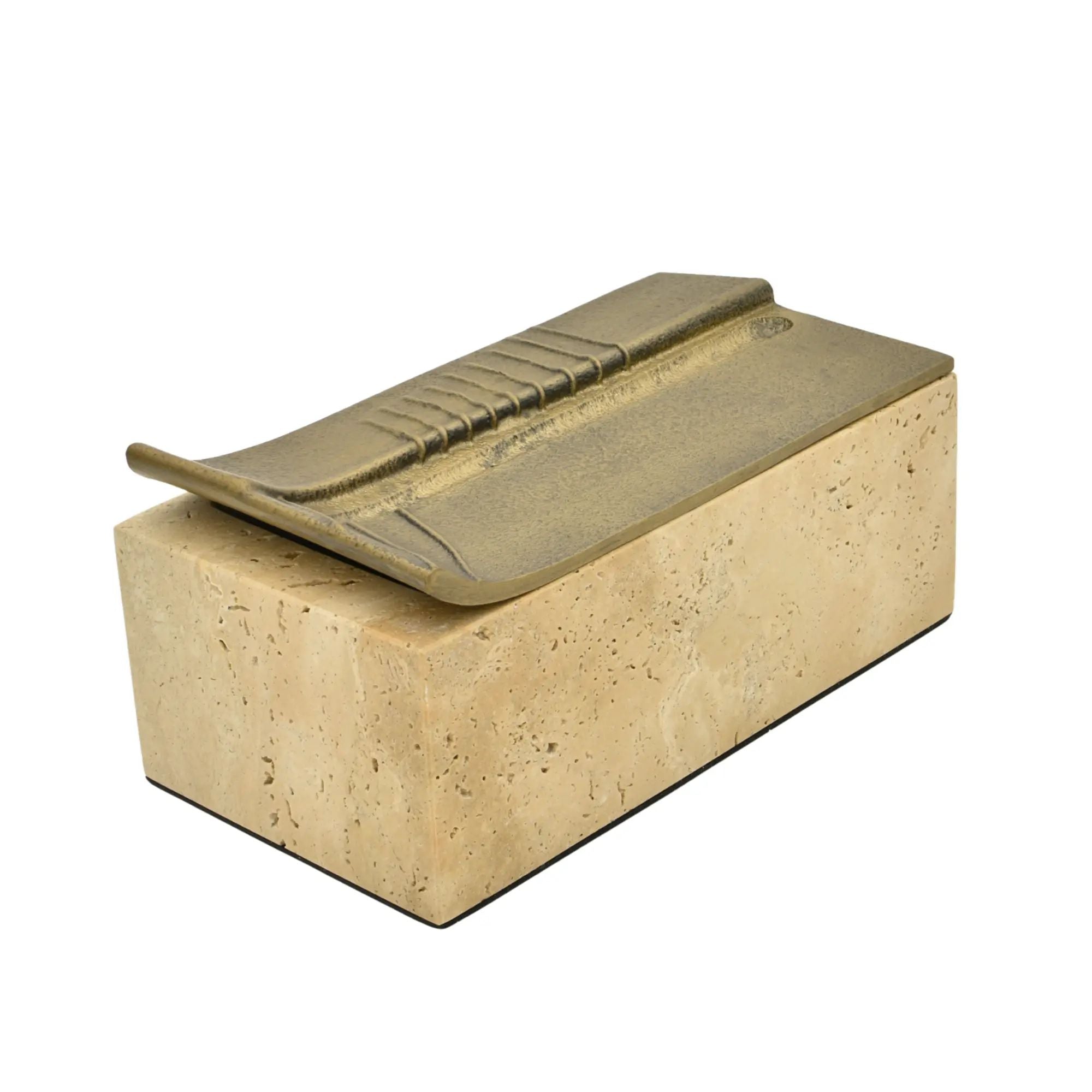 Aufbewahrungsbox - Schmuckdose aus Naturstein mit Messing-Deckel - Rechteckige Designbox Zeitlose Ablage Cassetta Aurea Klein