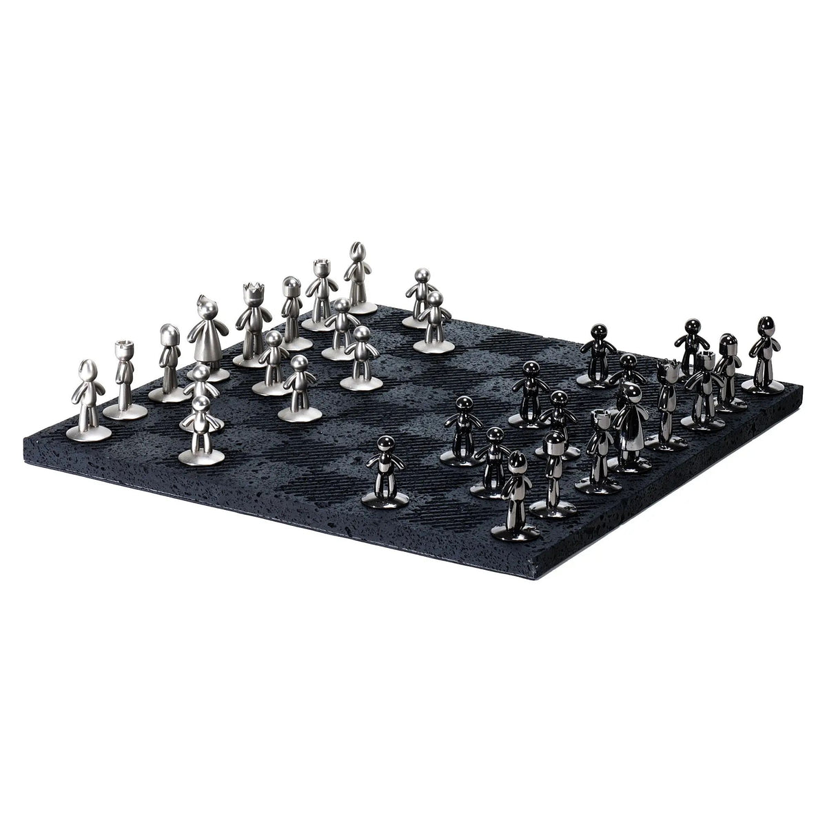 Schachspiel - Design-Spiel Skulpturales Metall auf Strukturbrett – Modernes Schachbrett mit polierten Figuren Equilibrio
