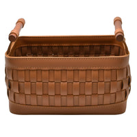 Aufbewahrungskorb - Lederkorb geflochten mit Holzgriffen – Aufbewahrungskorb Kosmetik Organizer Panier