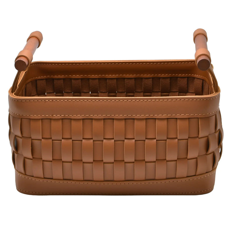 Aufbewahrungskorb - Lederkorb geflochten mit Holzgriffen – Aufbewahrungskorb Kosmetik Organizer Panier