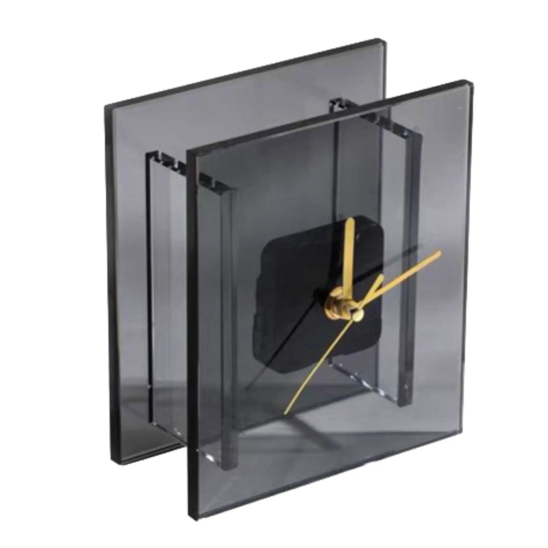 Tischuhr - mit Goldzeiger - Puristische Designuhr – Quadratische Rauchglas-Acryl Dekouhr mit goldenen Zeigern Noctis Aurum