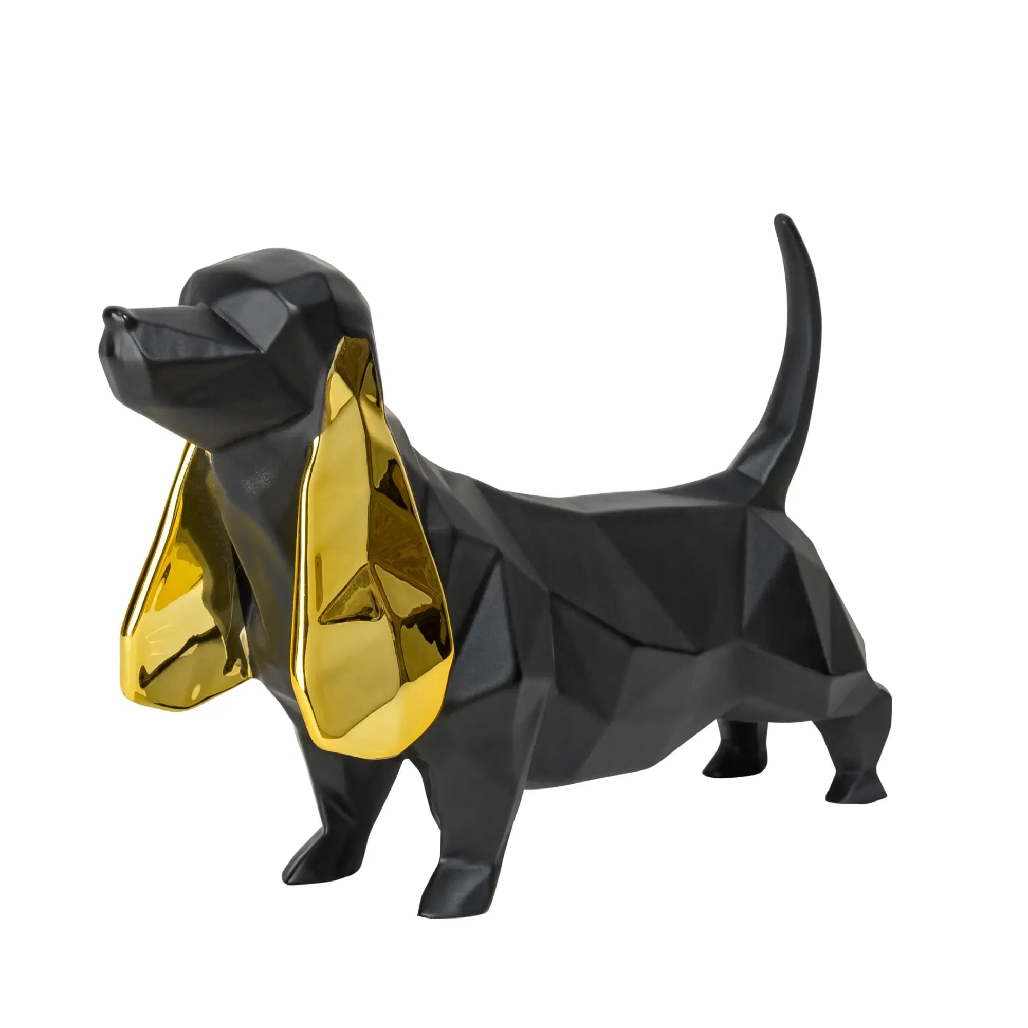 Tierfigur - Dackel - Hundfigur eckig mit Gold oder Roten ohren Teckel Schwarz-Gold