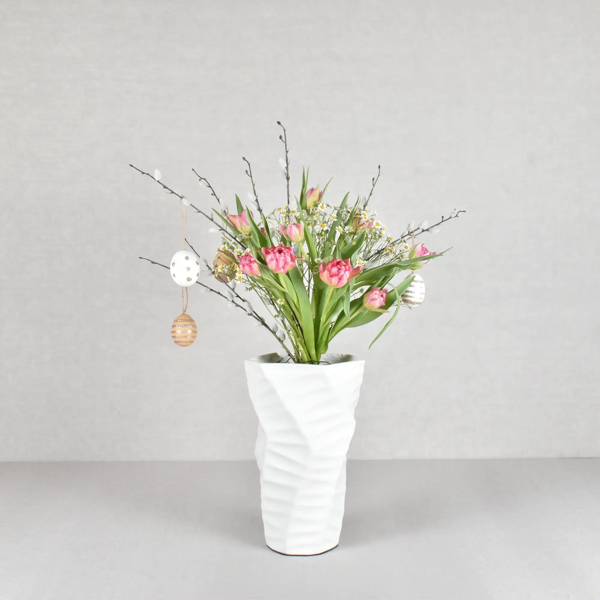 Tischvase - Keramikoptik - Große Standvase Struktur Wellenvase Vasi Duo Klein