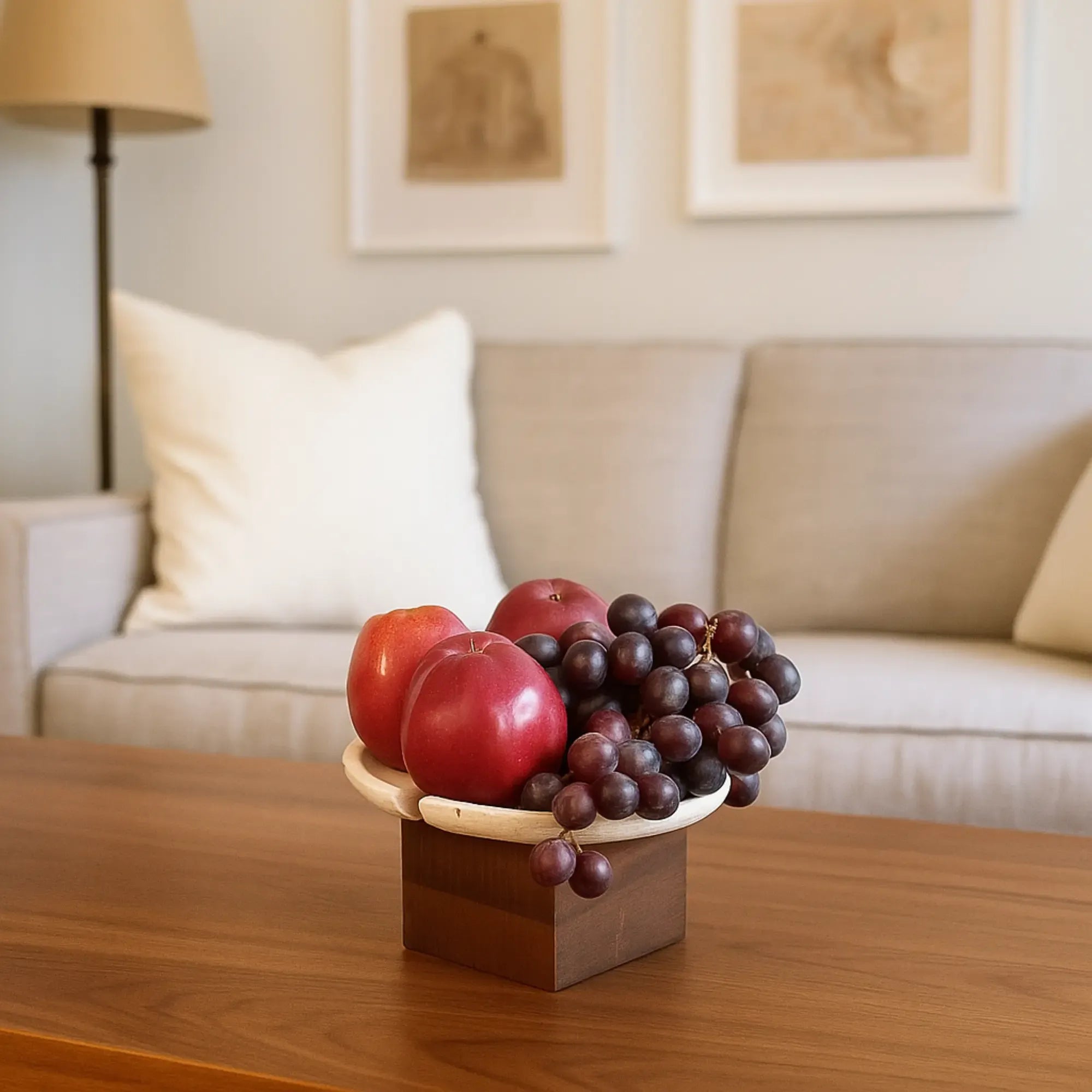 Standschale - rund auf Holzfuß - Obst- Dekoschale Travertinschale Numa Rund