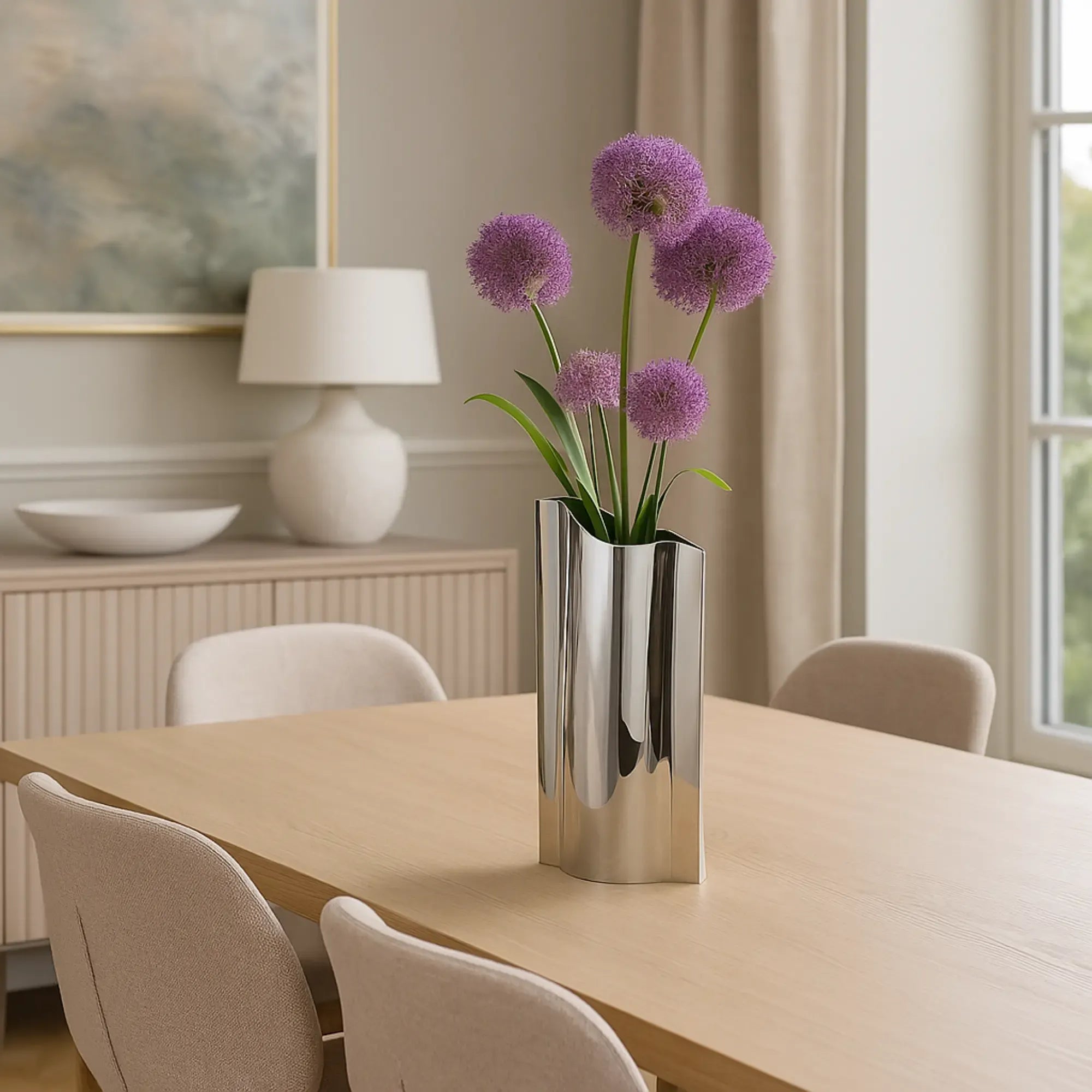 Edelstahlvase - glänzend poliert - Blumenvase Wellenform Mirra Groß