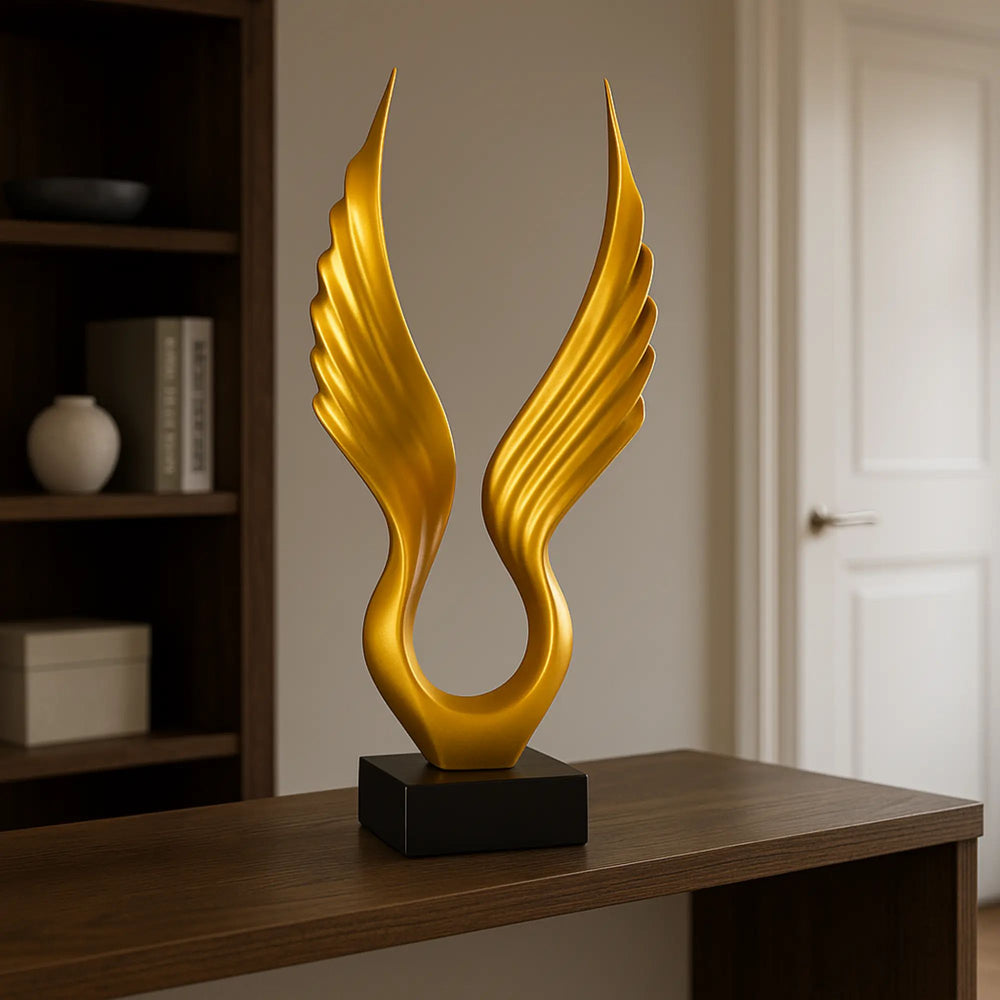 Dekoskulptur - flügelartige Form - Dekofigur pokalähnliche Statue Flügel