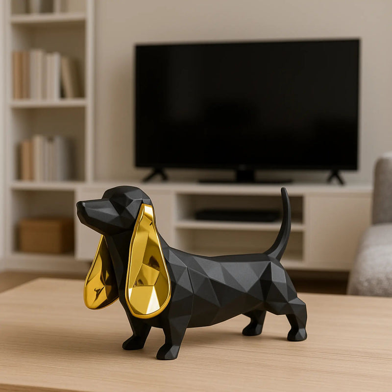 Tierfigur - Dackel - Hundfigur eckig mit Gold oder Roten ohren Teckel