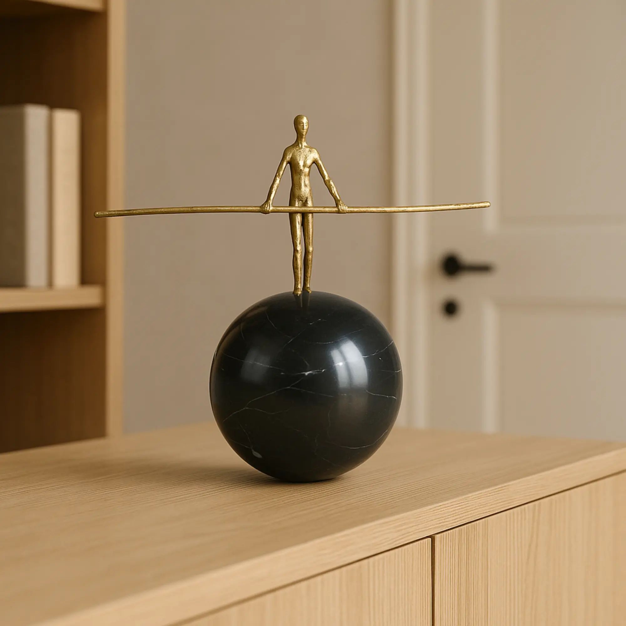 Dekofigur - Gold auf Marmorkugel - Seiltänzer Skulptur Deko-Objekt Seilgänger Default Title
