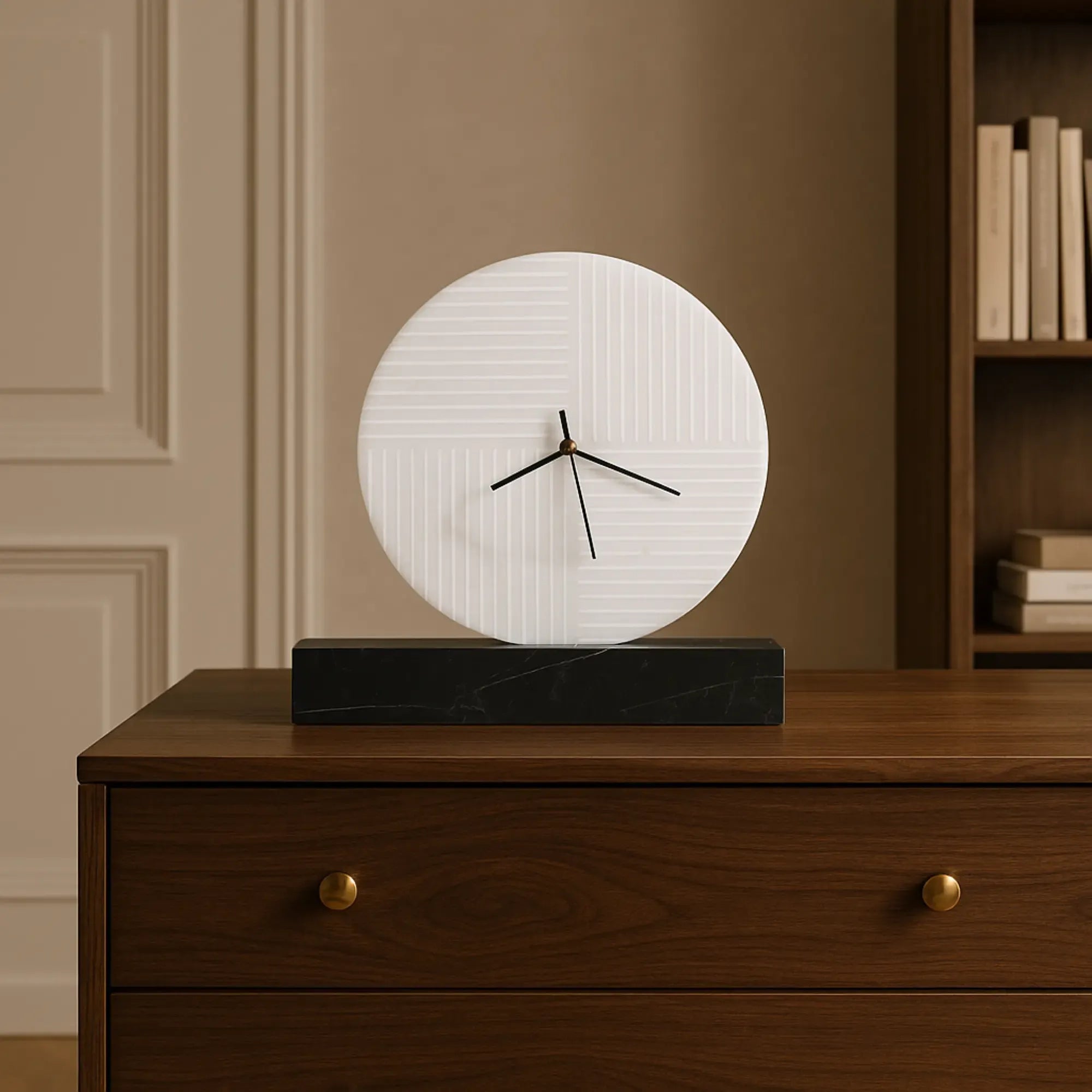 Tischuhr - rund auf Marmorsockel - Moderne Tischuhr edle Dekouhr Chronos Slate