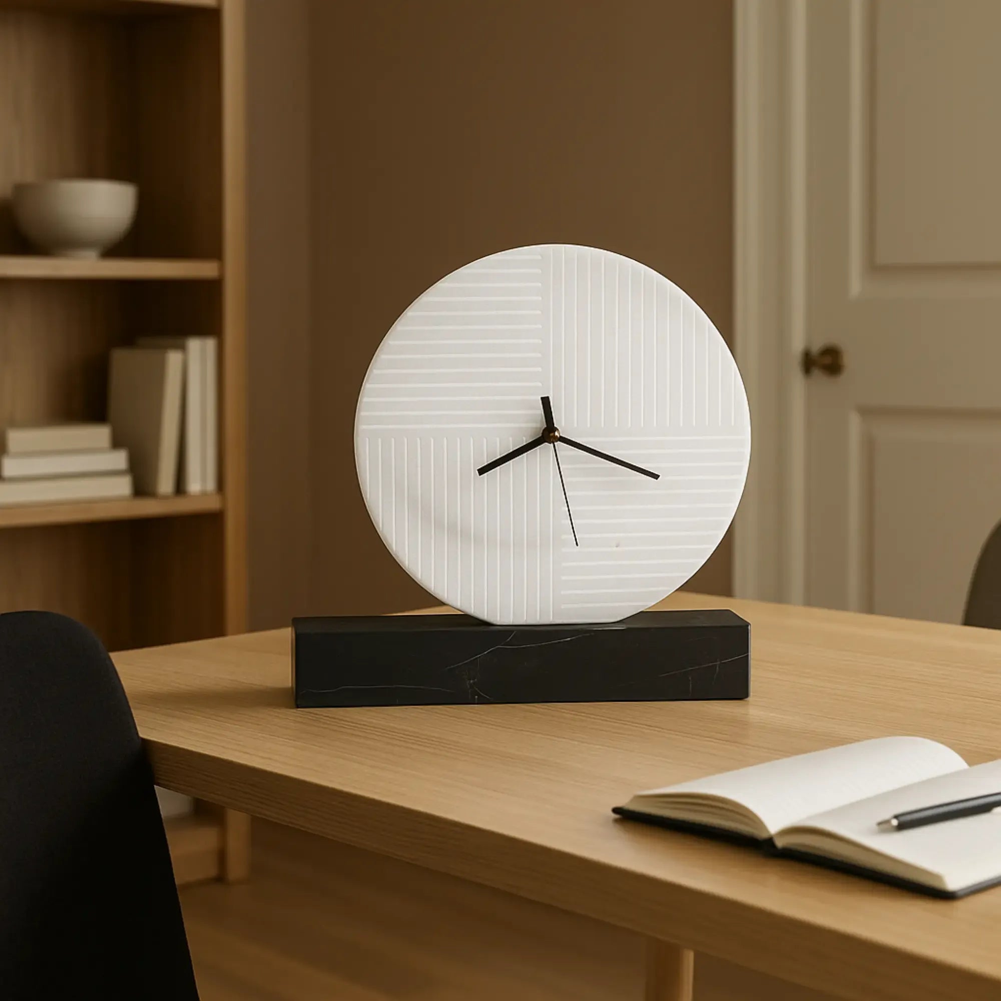 Tischuhr - rund auf Marmorsockel - Moderne Tischuhr edle Dekouhr Chronos Slate