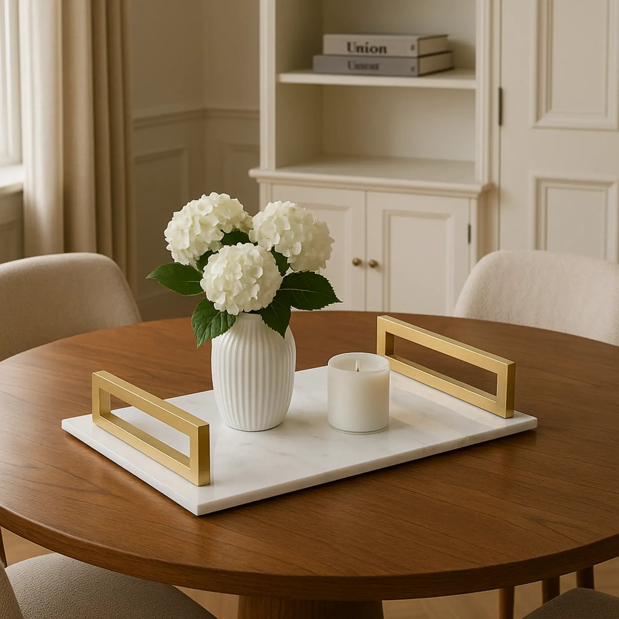 Marmortablett - mit Goldgriffen - Luxus Serviertablett Dekotablett rechteckig Aurora Luxe