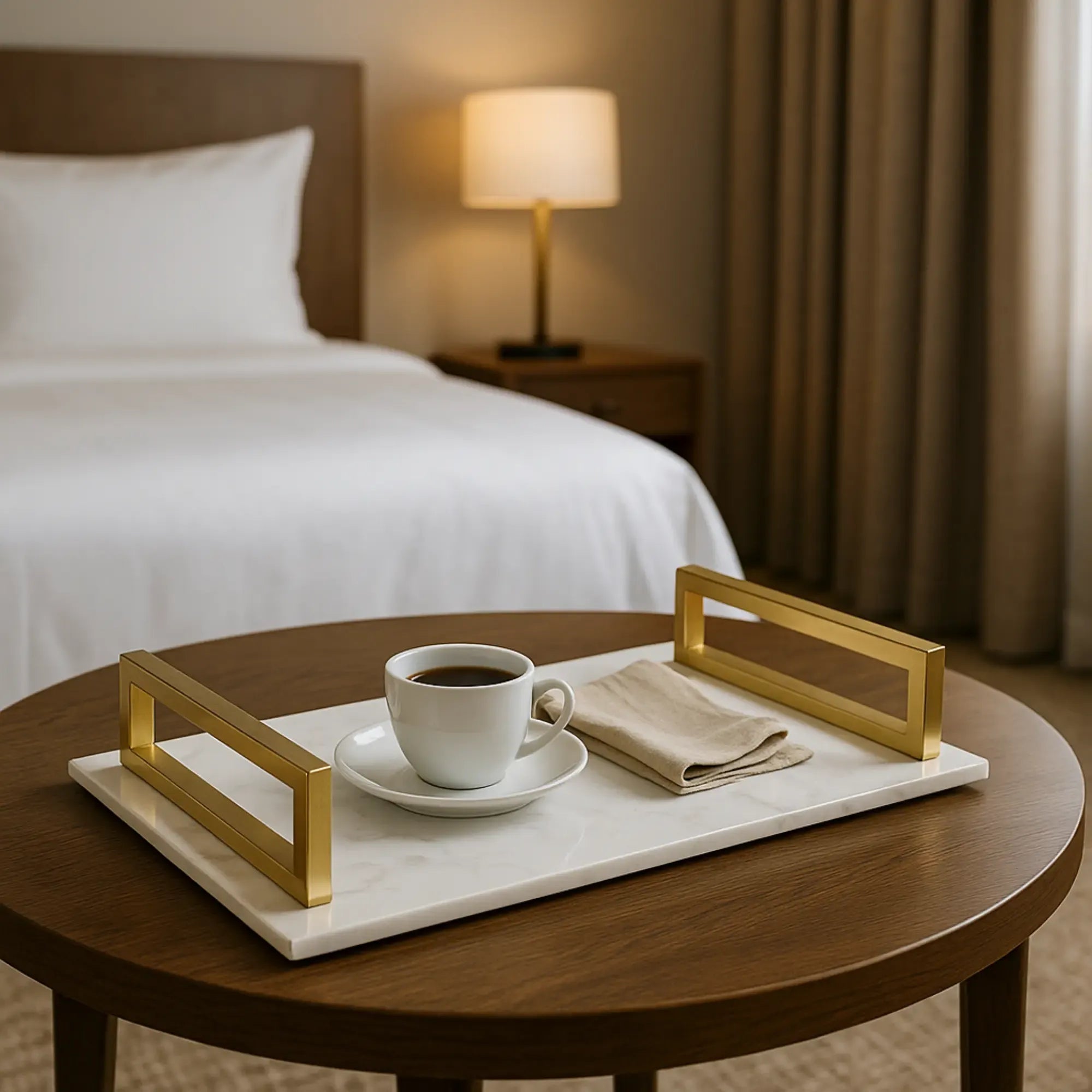 Marmortablett - mit Goldgriffen - Luxus Serviertablett Dekotablett rechteckig Aurora Luxe