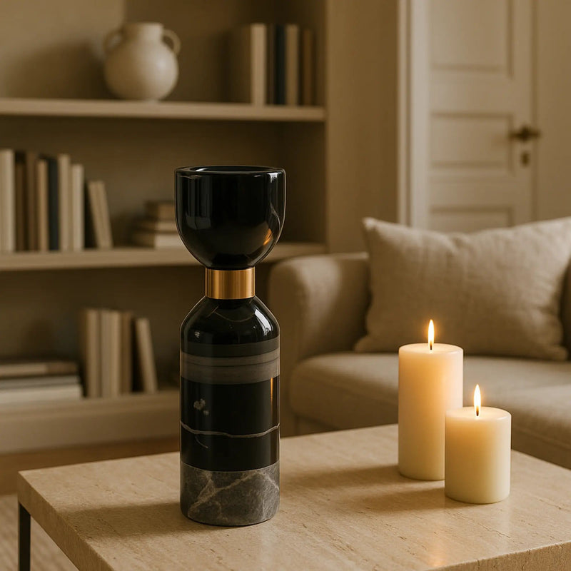 Kerzenständer - Marmor mit Goldakzent - Tischdeko Kerzenhalter edles Kerzenleuchter Obsidian Elegance