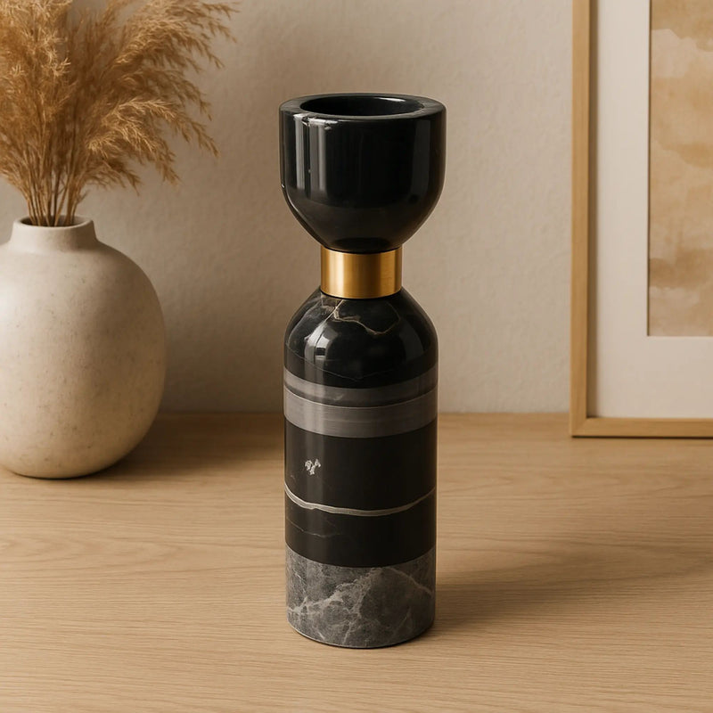 Kerzenständer - Marmor mit Goldakzent - Tischdeko Kerzenhalter edles Kerzenleuchter Obsidian Elegance