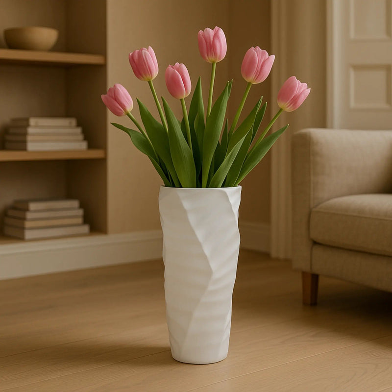 Tischvase - Keramikoptik - Große Standvase Struktur Wellenvase Vasi Duo