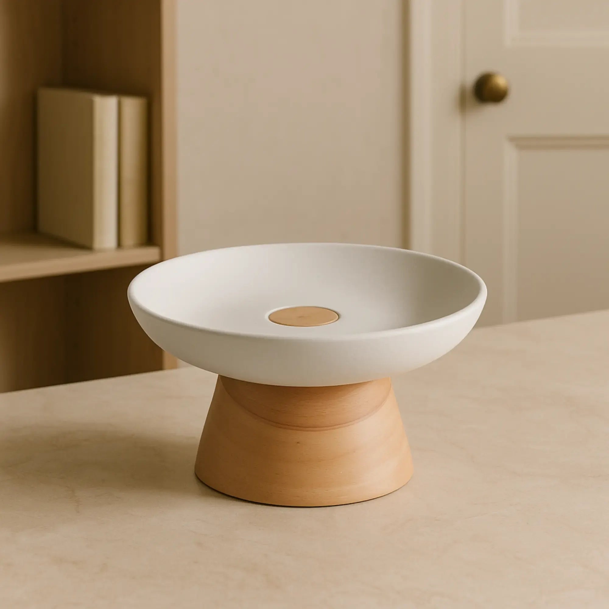 Runde-Schale - mit Holzgestell - Runde Obstschale schöne Designerschale Bol Équilibre