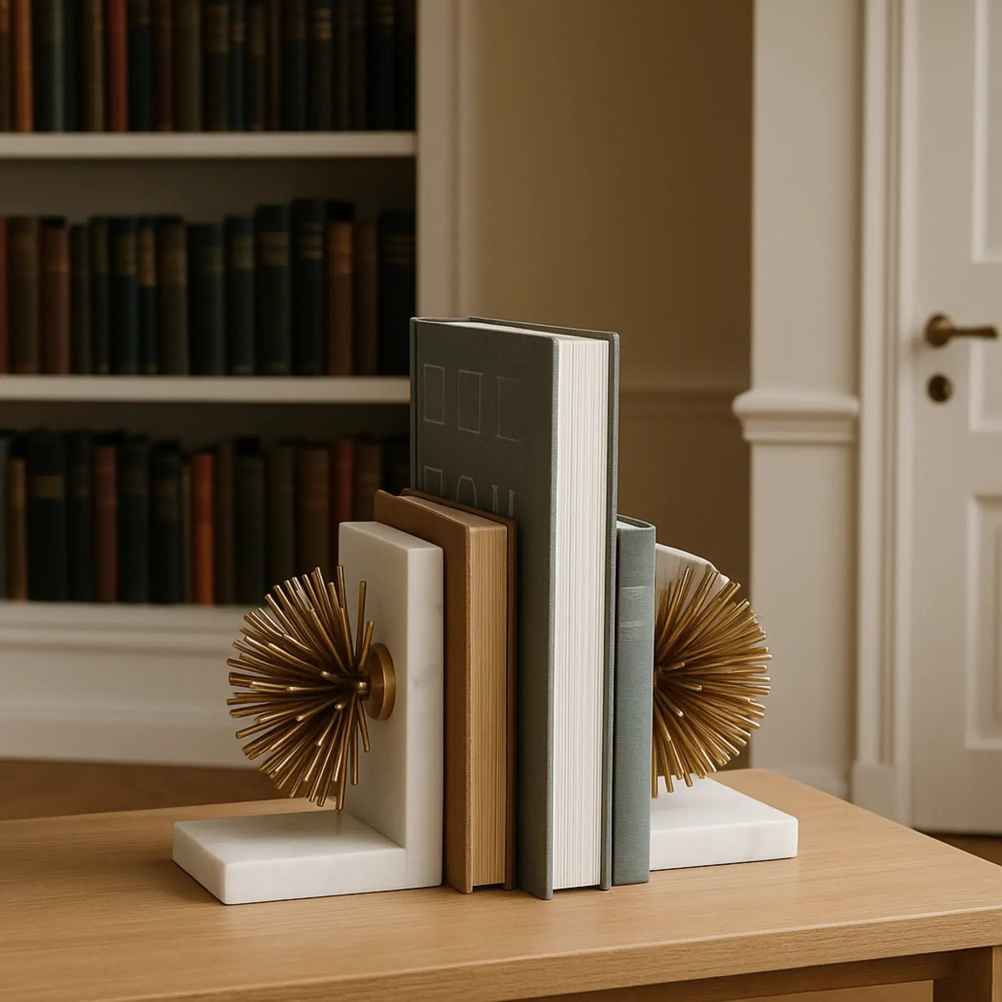 Buchstütze - mit goldenen Stacheln - Marmor Buchständer moderne Deko-Halterung mit Strahlen Sostegno Default Title