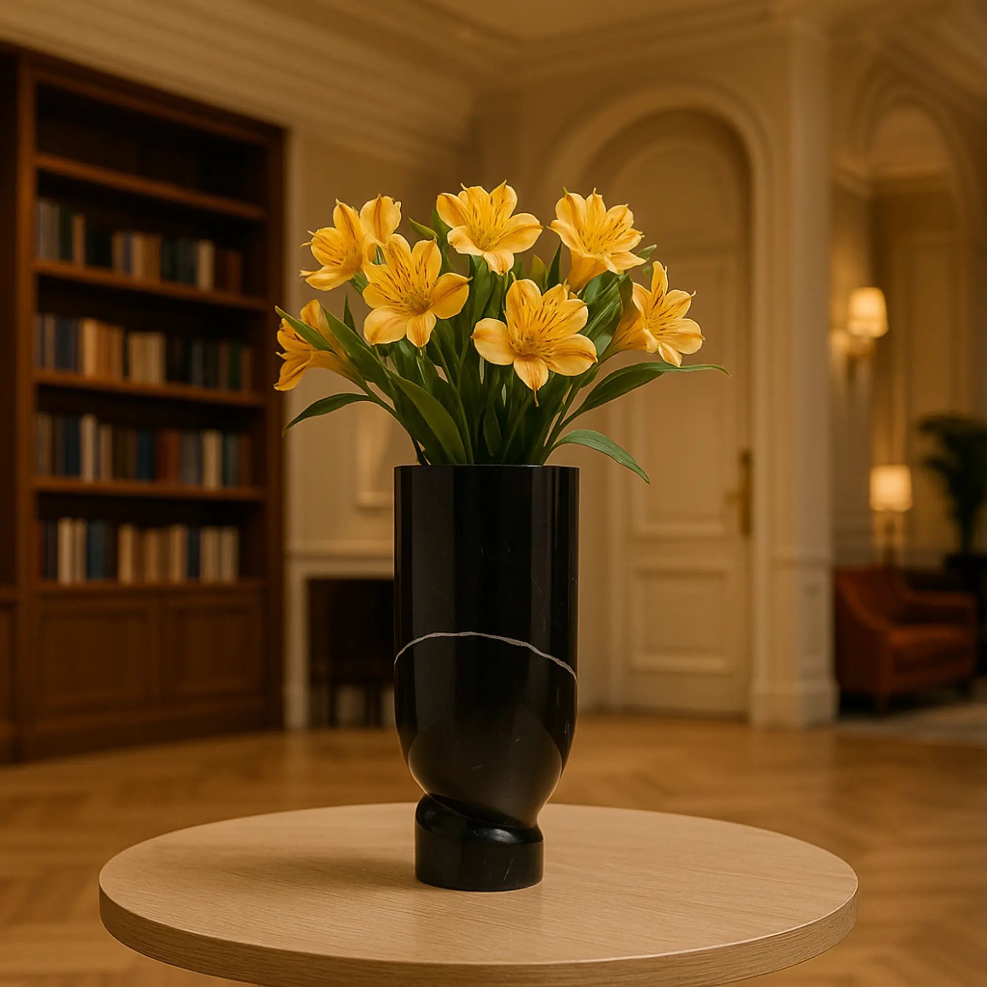 Marmorvase - mit verdrehtem Fuß - Schlichte elegante schwere Designer Marmor Tischvase Élan Noir Default Title