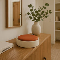 Aufbewahrungsbox - rund mit Lederdeckel - Terracotta Aufbewahrungsdose Naturstein Schmuckkästchen Linea Luxe