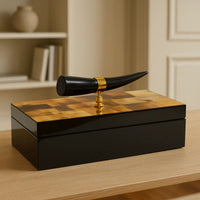 Holzschatulle - rechteckig mit Deckel - Design Aufbewahrungsbox Horn-Deko Schmuckkasten Evidenza