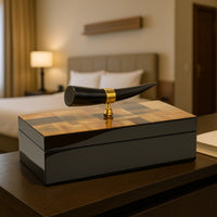 Holzschatulle - rechteckig mit Deckel - Design Aufbewahrungsbox Horn-Deko Schmuckkasten Evidenza