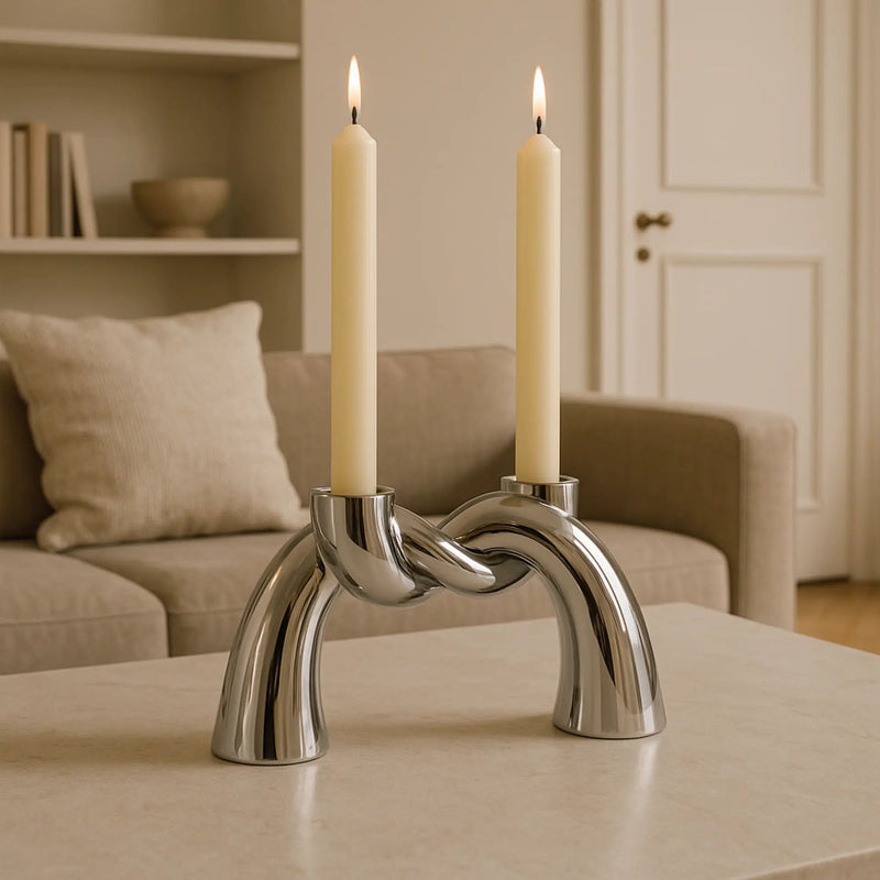 Kerzenständer - Knotendesign - Zweiarmiger Kerzenhalter Glänzender Dekokerzenständer Twist