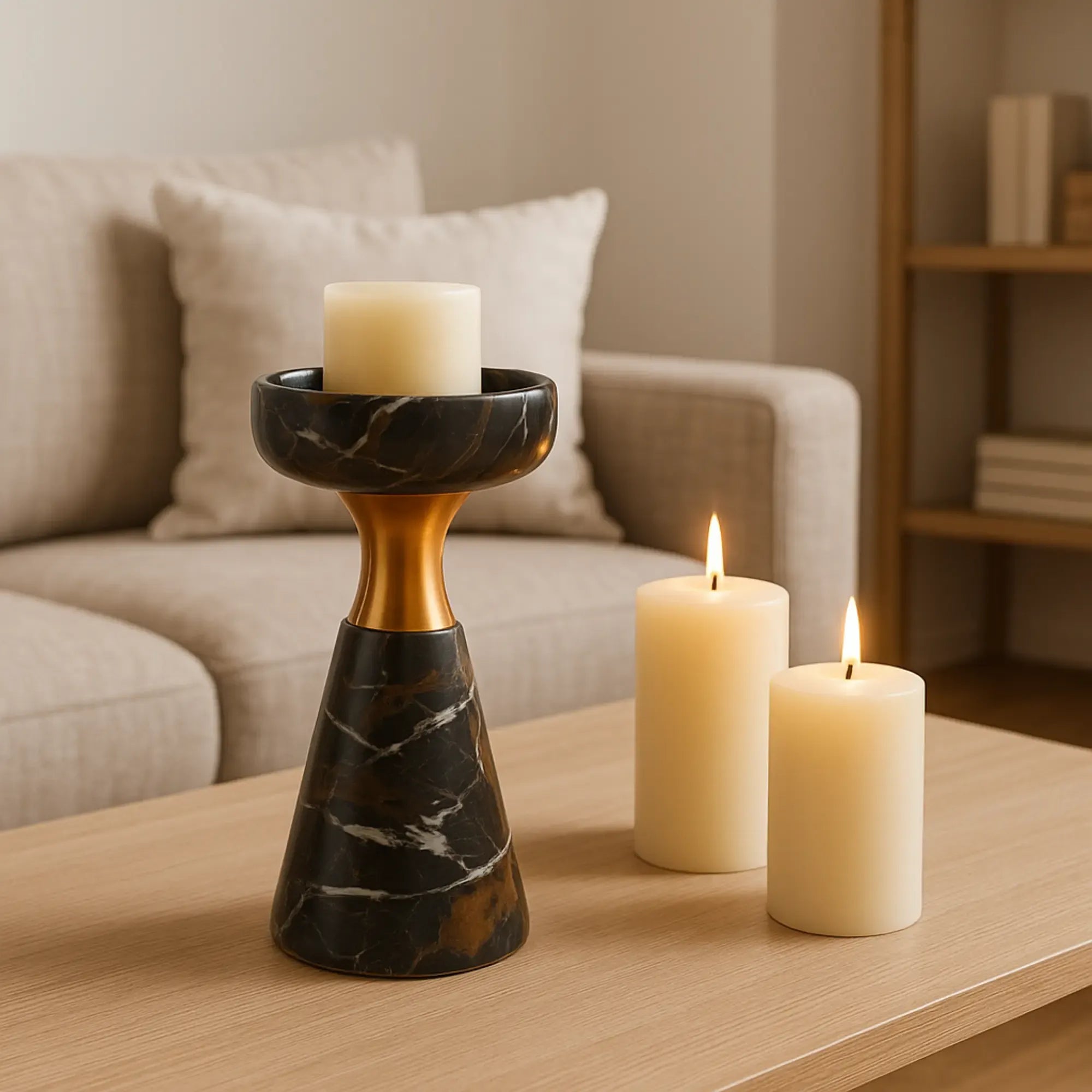 Kerzenständer - für Blockkerzen - Design Marmor-Kerzenhalter mit Goldakzent Aurora Marble