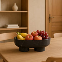 Marmorschale - oval mit Fuß - Massive Steinschale Design Deko-Schale Obsidian Tray