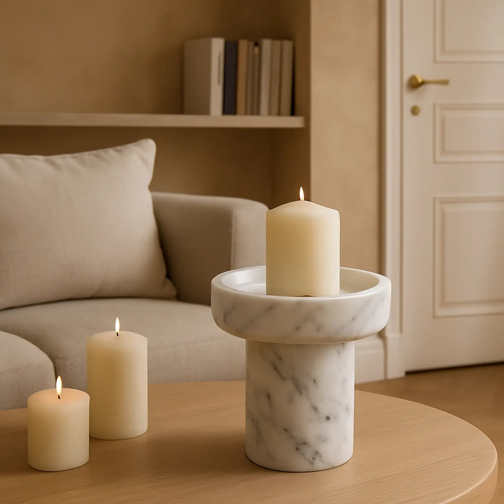 Kerzenhalter - Moderner runder Design-Kerzenständer - Massiver Kerzenständer Marbre Orbis Aurea
