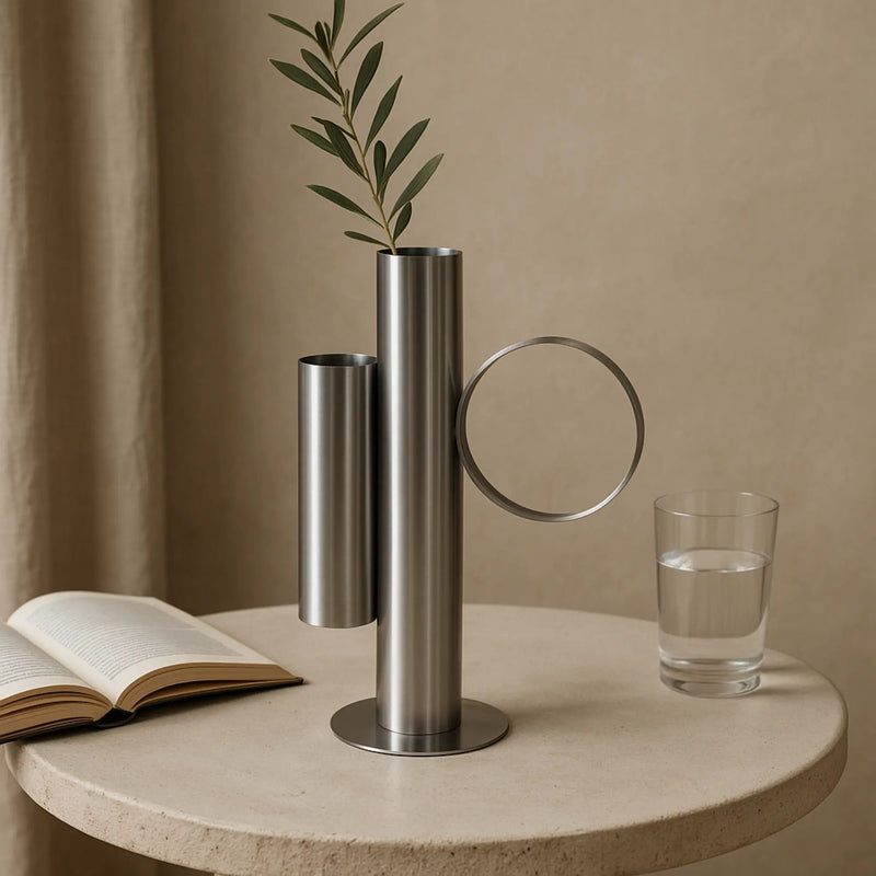 Edelstahlvase - Moderne Dekovase in skulpturaler Form - Architektonische Standvase Gemini Anello