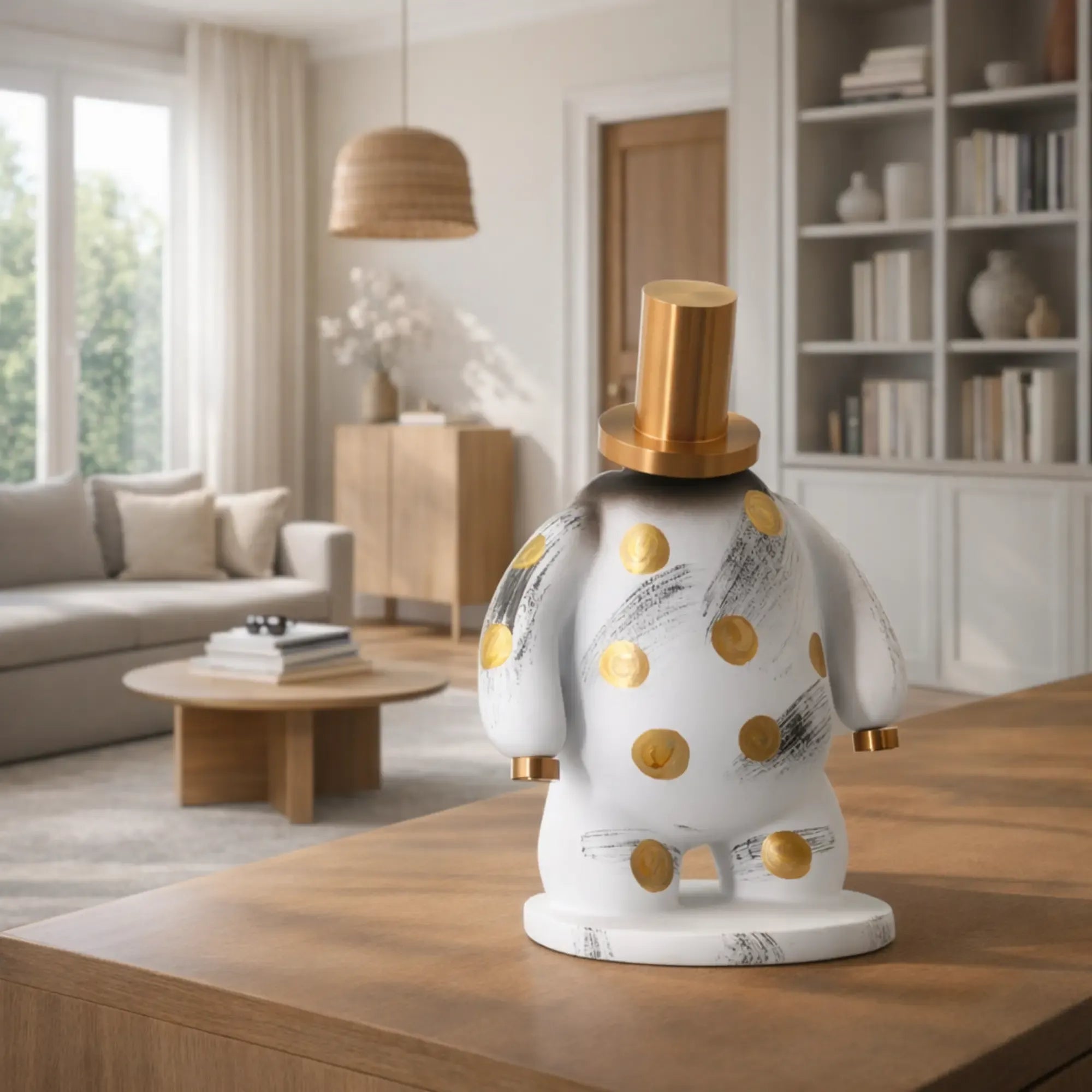 Dekofigur - Designer Pop-Art Skulptur - Skulptur Verspieltes Pop-Design Orbis Aurum Weiss-Gold