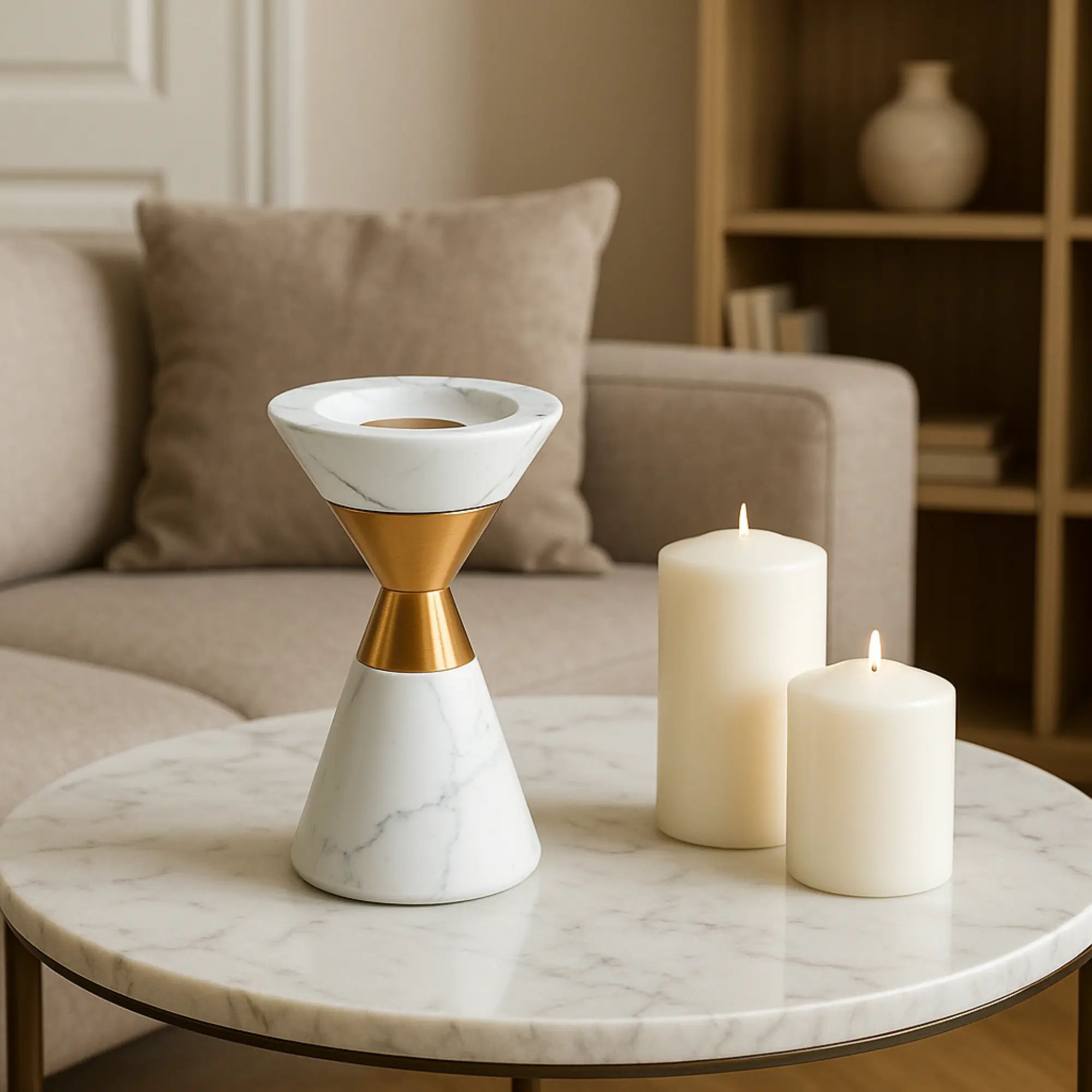 Kerzenständer - Skulpturaler Kerzenhalter aus Marmor Columna Aurea Klein