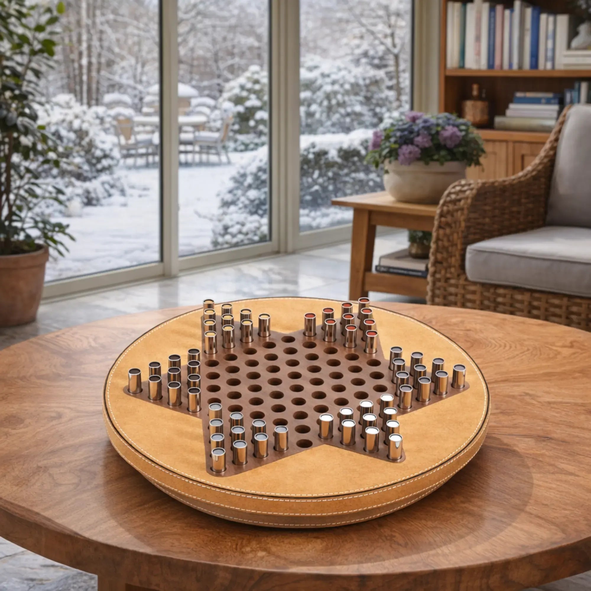 Solitaire-Spiel - Strategiespiel – Leder Brettspiel in Cognac, Chinesisches Schach – Checkers Étoile Nan