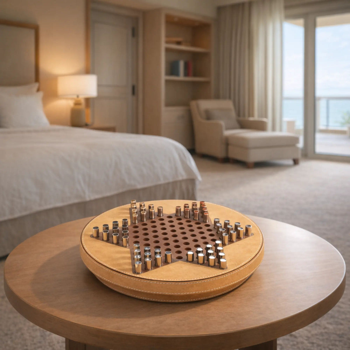 Solitaire-Spiel - Strategiespiel – Leder Brettspiel in Cognac, Chinesisches Schach – Checkers Étoile