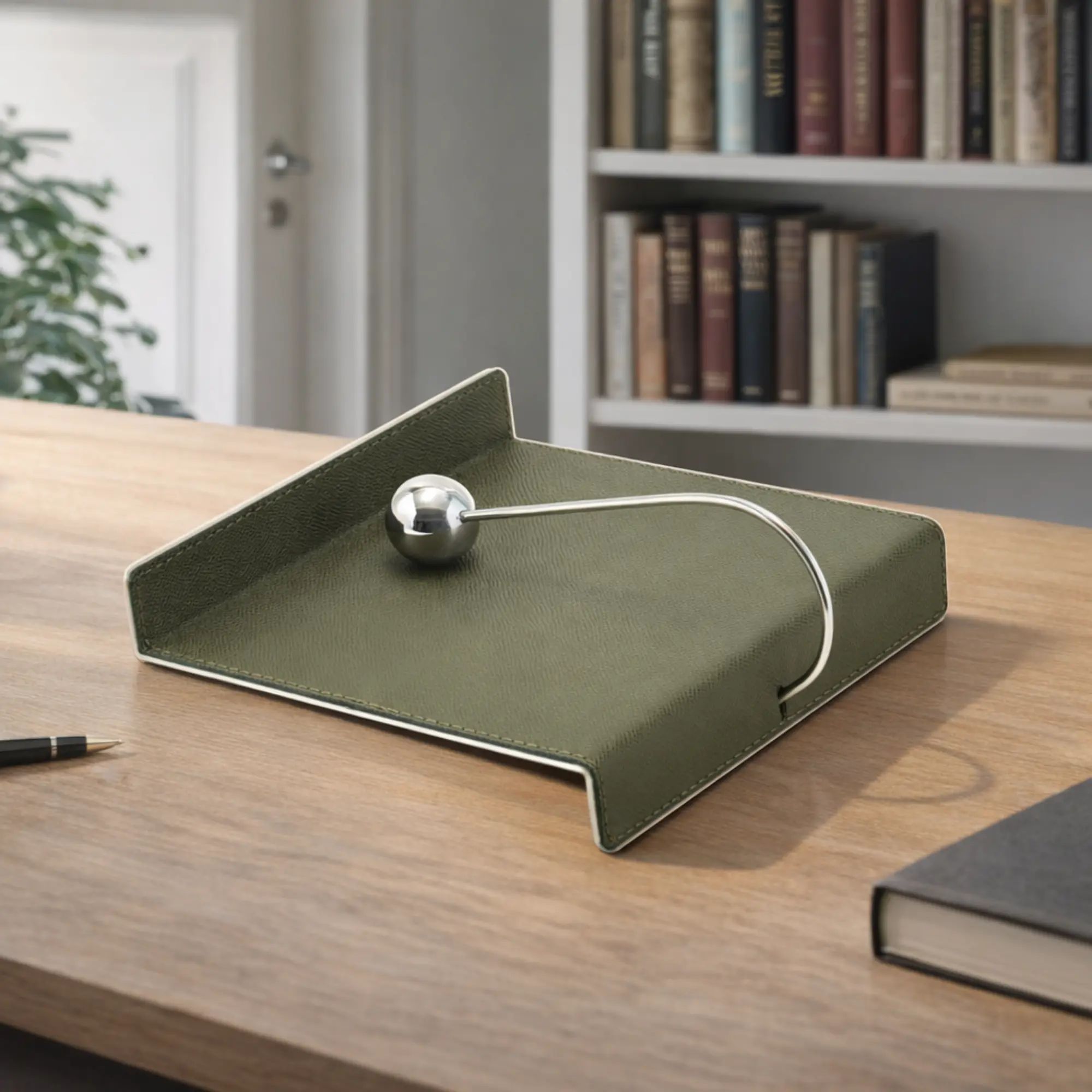 Serviettenhalter - Kunstleder Serviettenablage – Grün mit Edelstahl Kugelhalter – Design-Küchenaccessoire Equilibre Nan