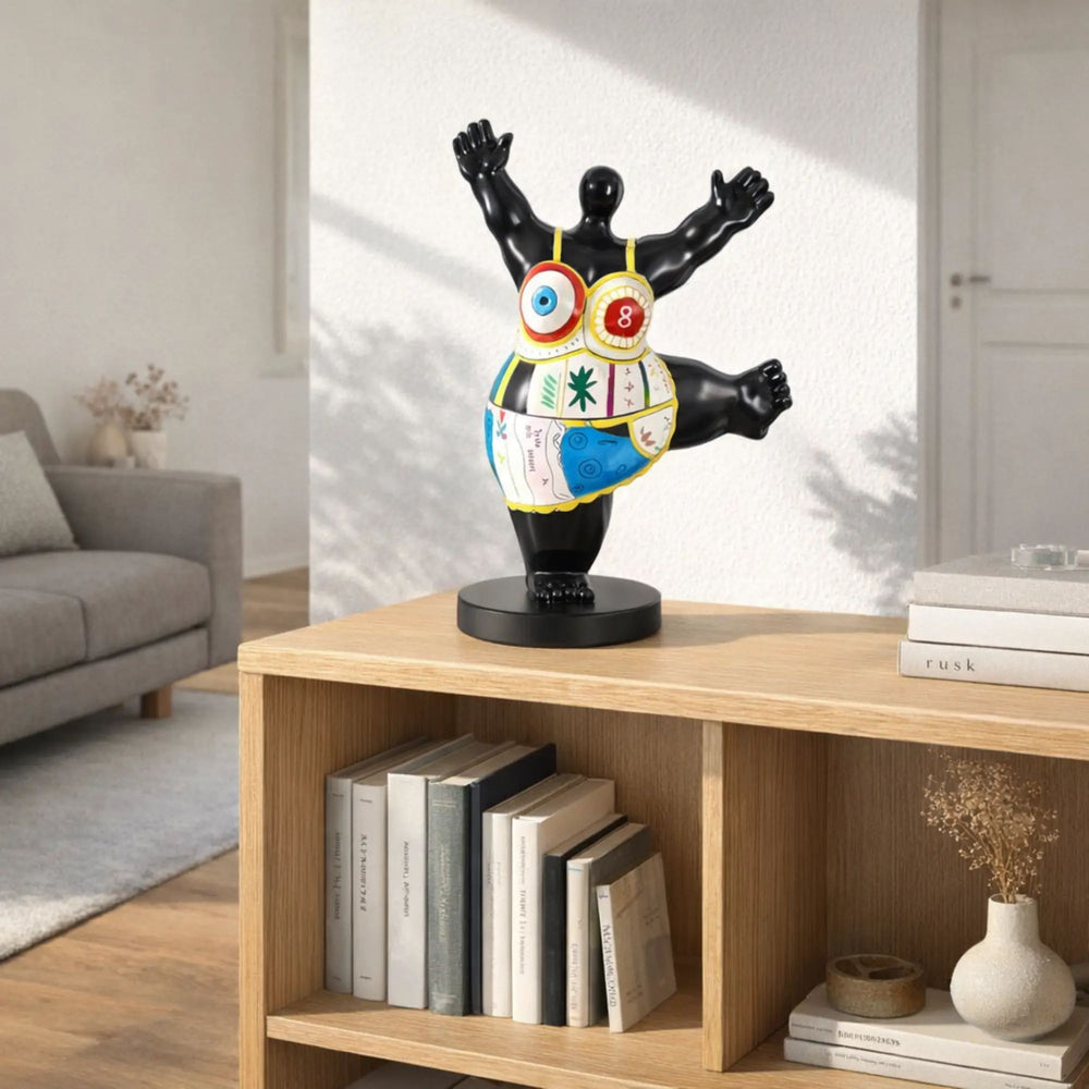 Statue - Skulptur – Abstrakte Pop‑Art Dekofigur aus Kunstharz, handbemalt auf Rundsockel – Danse Joyeuse