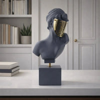Dekobüste - Griechische Skulptur Damenbüste – graue Kunstharz-Figur mit goldener Blende – Art-Déco Deko-Objekt Aurata
